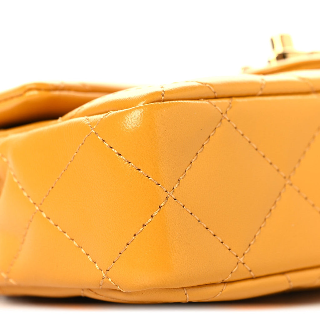 Shiny Lambskin Quilted Golden Links Top Handle Flap Yellow