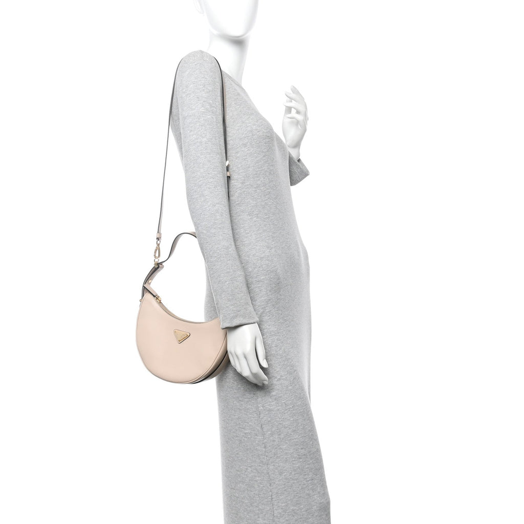Soft Calfskin Arque Shoulder Bag Travertino