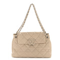 Calfskin Double Stitch Large Hamptons Flap Bag Beige