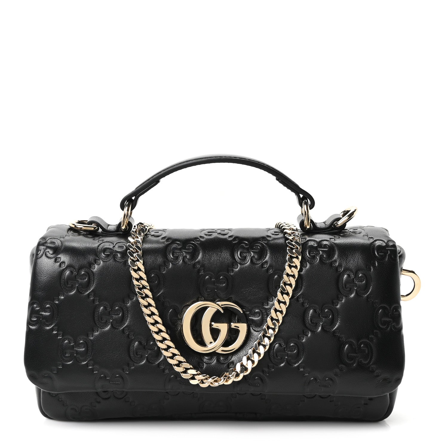 Lambskin Embossed Mini GG Milano Top Handle Shoulder Bag Black