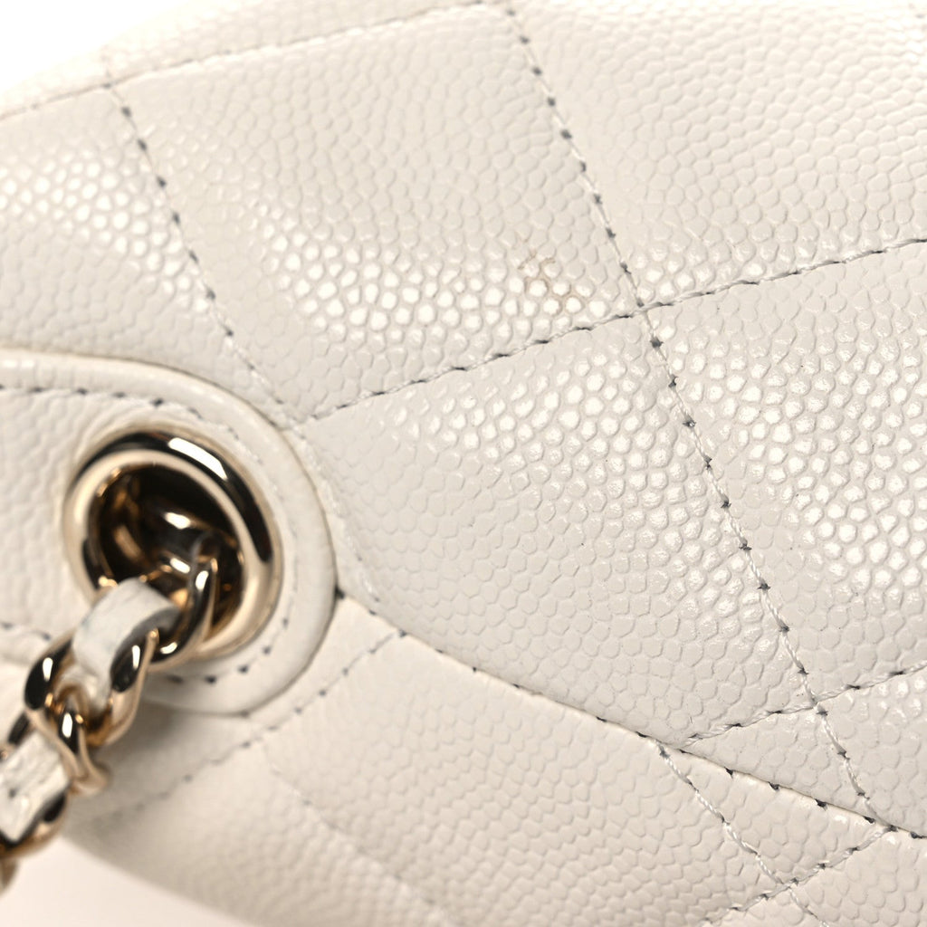 Caviar Quilted Hobo Clutch With Chain White