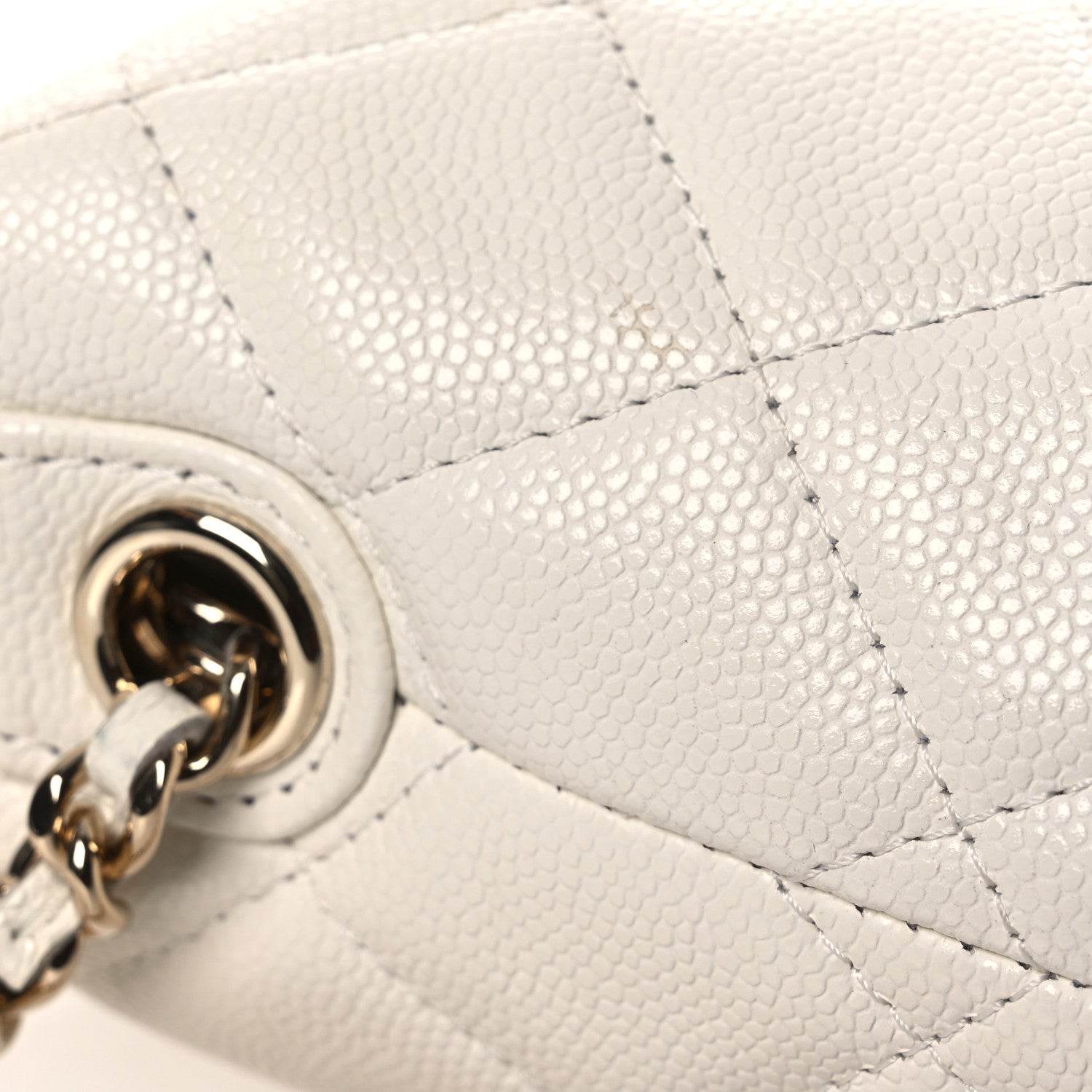 Caviar Quilted Hobo Clutch With Chain White