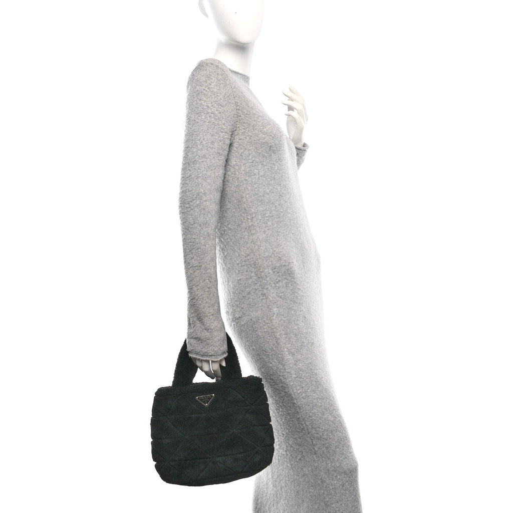 Shearling Nappa Triangle Quilted Patchwork System Tote Black