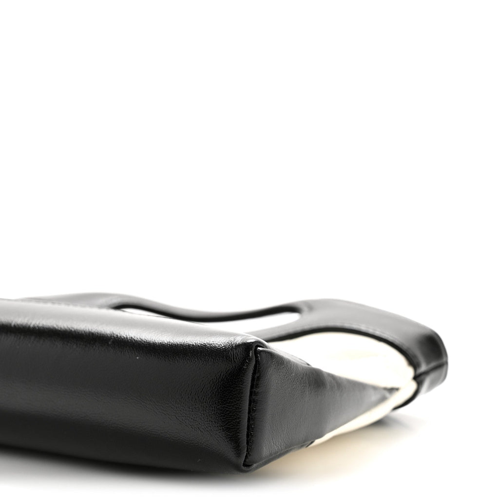 Shiny Crumpled Calfskin Quilted Nano 31 Shopping Bag White Black