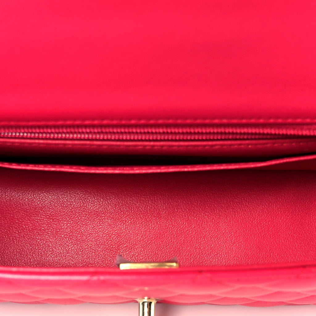 Lambskin Quilted Mini Top Handle Rectangular Flap Fuchsia