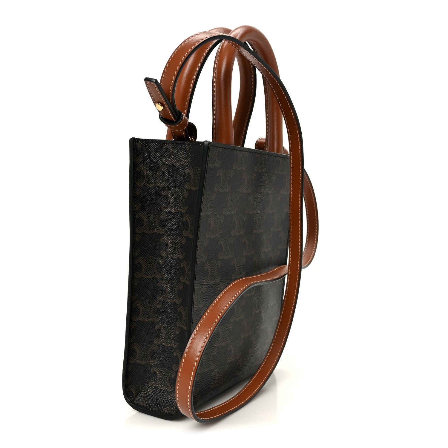Triomphe Canvas Calfskin Mini Vertical Cabas Tan