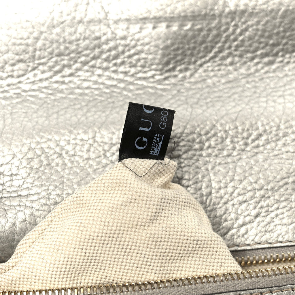 Monogram Metallic Calfskin Medium New Bamboo Top Handle Bag Silver Beige