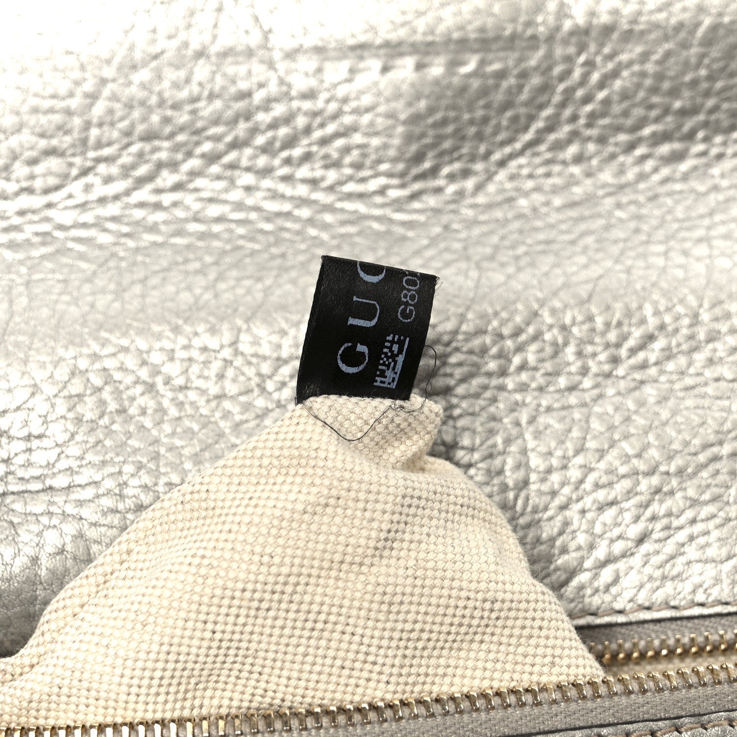 Monogram Metallic Calfskin Medium New Bamboo Top Handle Bag Silver Beige