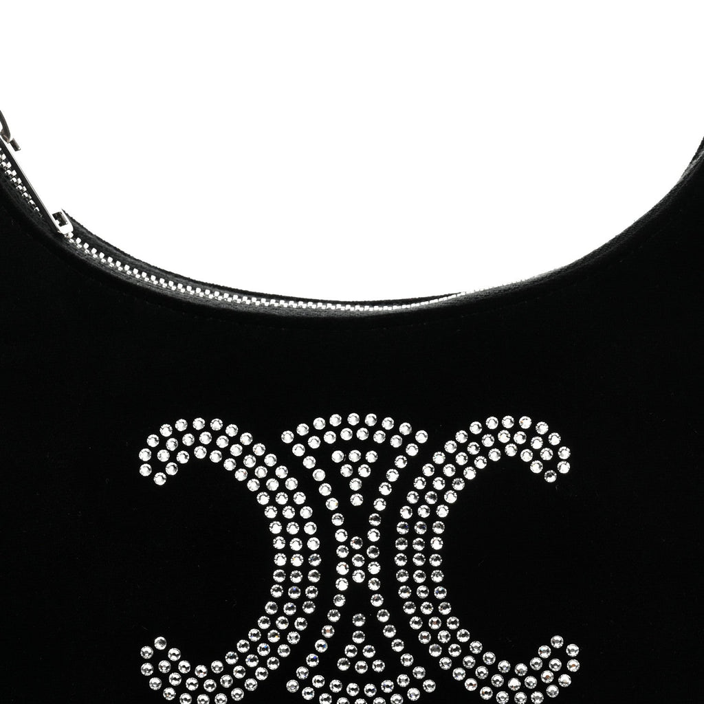 Velvet Strass Triomphe Ava Shoulder Bag Black