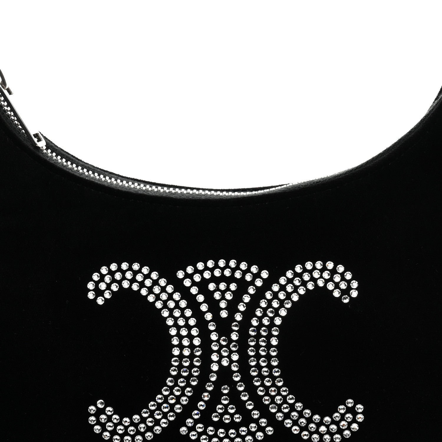 Velvet Strass Triomphe Ava Shoulder Bag Black