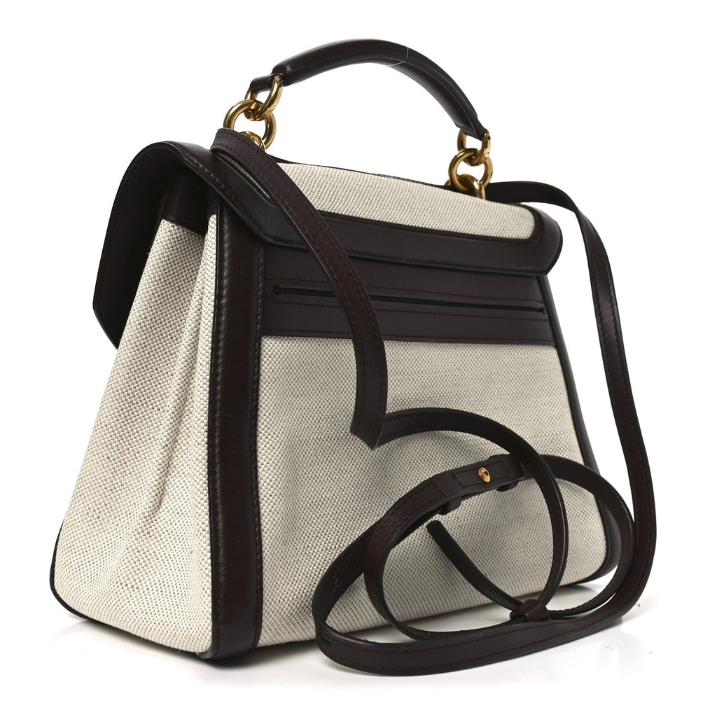 Calfskin Canvas Margot Top Handle Satchel Burgundy