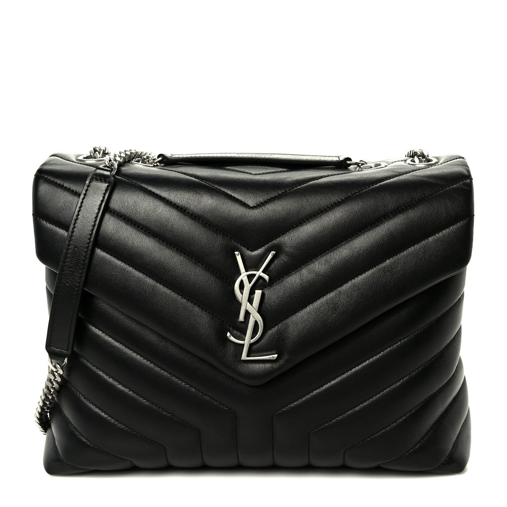 Calfskin Y Quilted Monogram Medium Loulou Chain Satchel Black