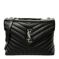 Calfskin Y Quilted Monogram Medium Loulou Chain Satchel Black