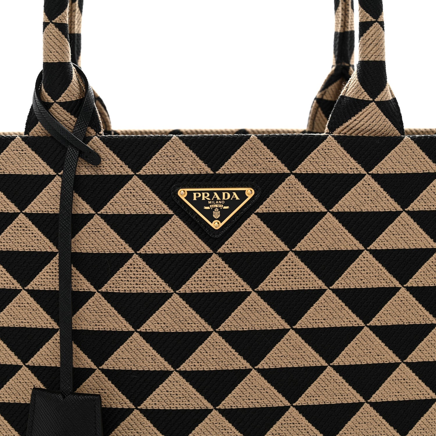 Jacquard Saffiano Triangolo Symbole Embroidered Large Tote Black Corda