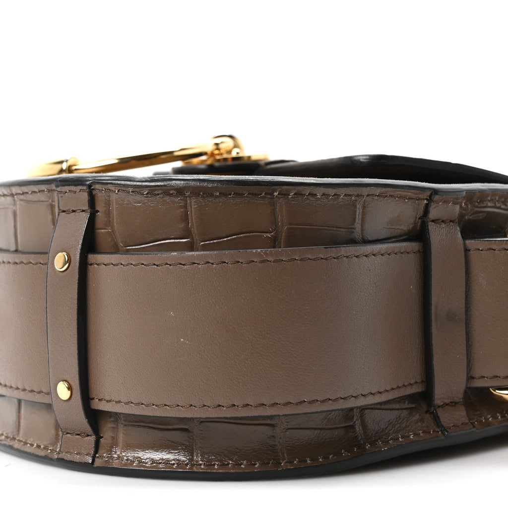 Calfskin Crocodile Embossed Small Tess Bag Army Green