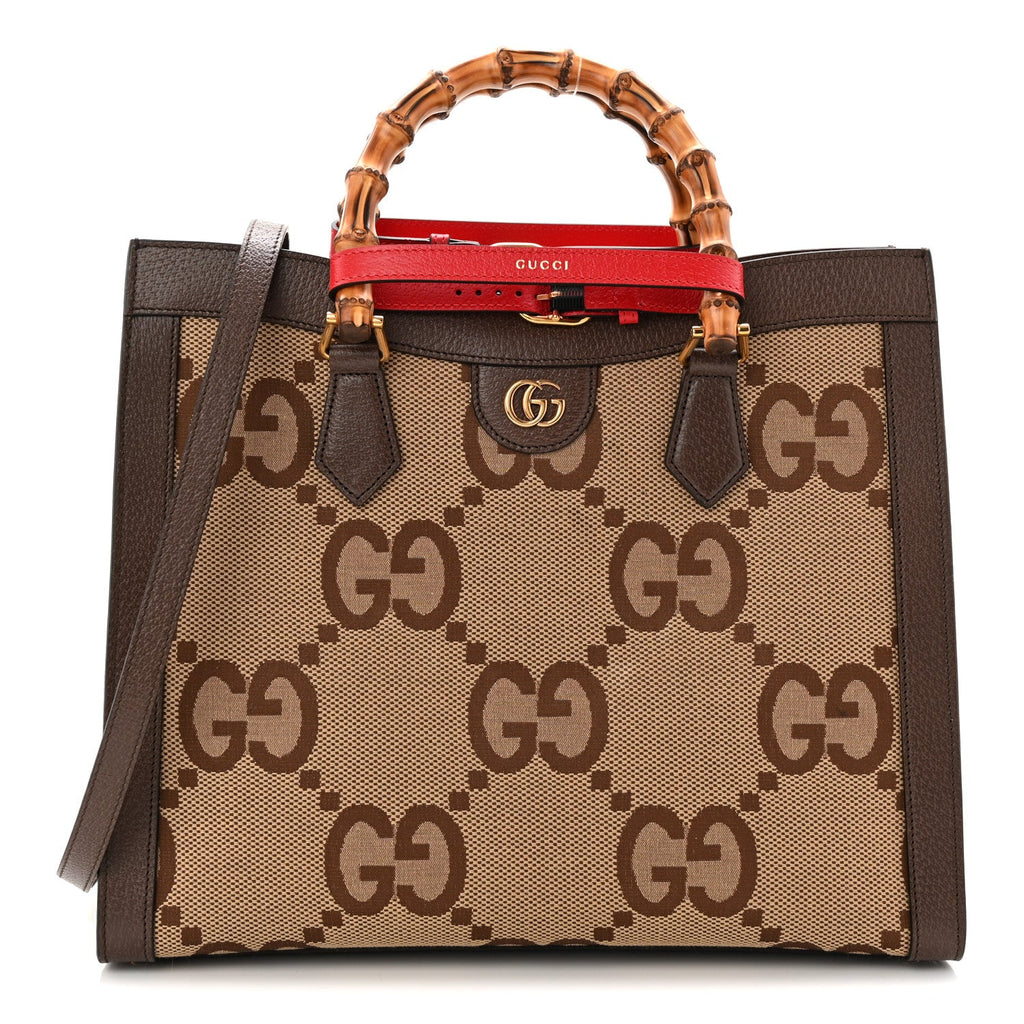 Monogram Jumbo GG Textured Dollar Calfskin Medium Diana Tote Bag Camel Ebony New Acero Pomegranate Red