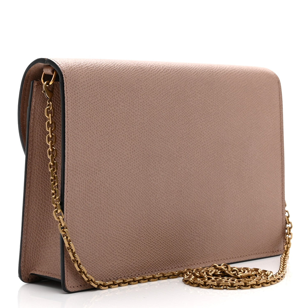 Grained Calfskin Saddle Chain Pouch Blush