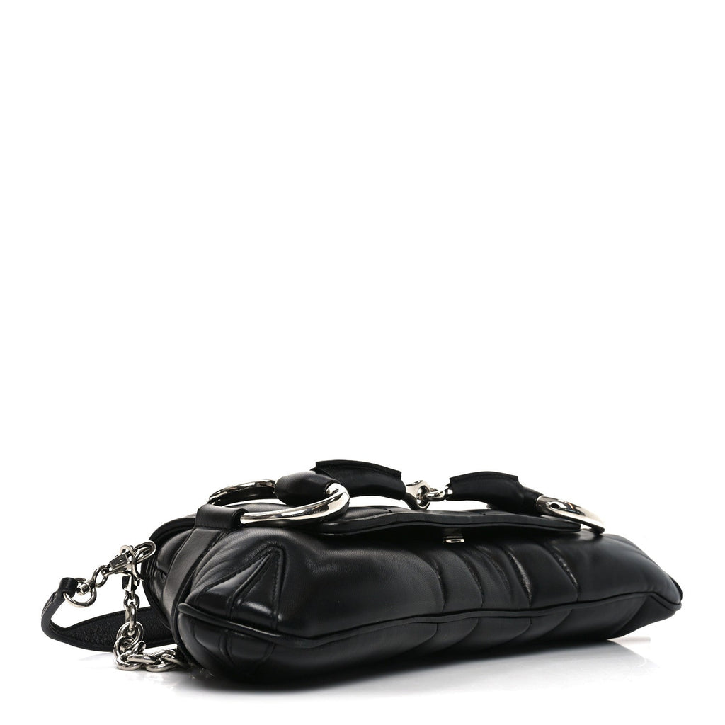 Nappa Vertical Matelasse Medium Maxi Horsebit Chain Shoulder Bag Black