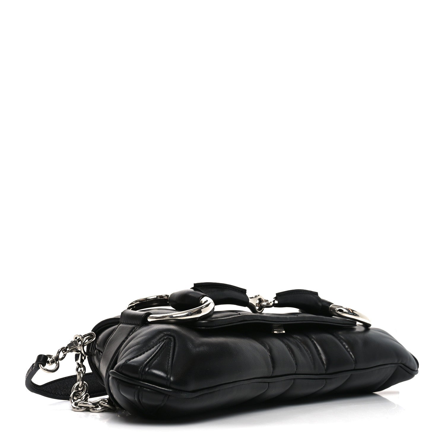 Nappa Vertical Matelasse Medium Maxi Horsebit Chain Shoulder Bag Black