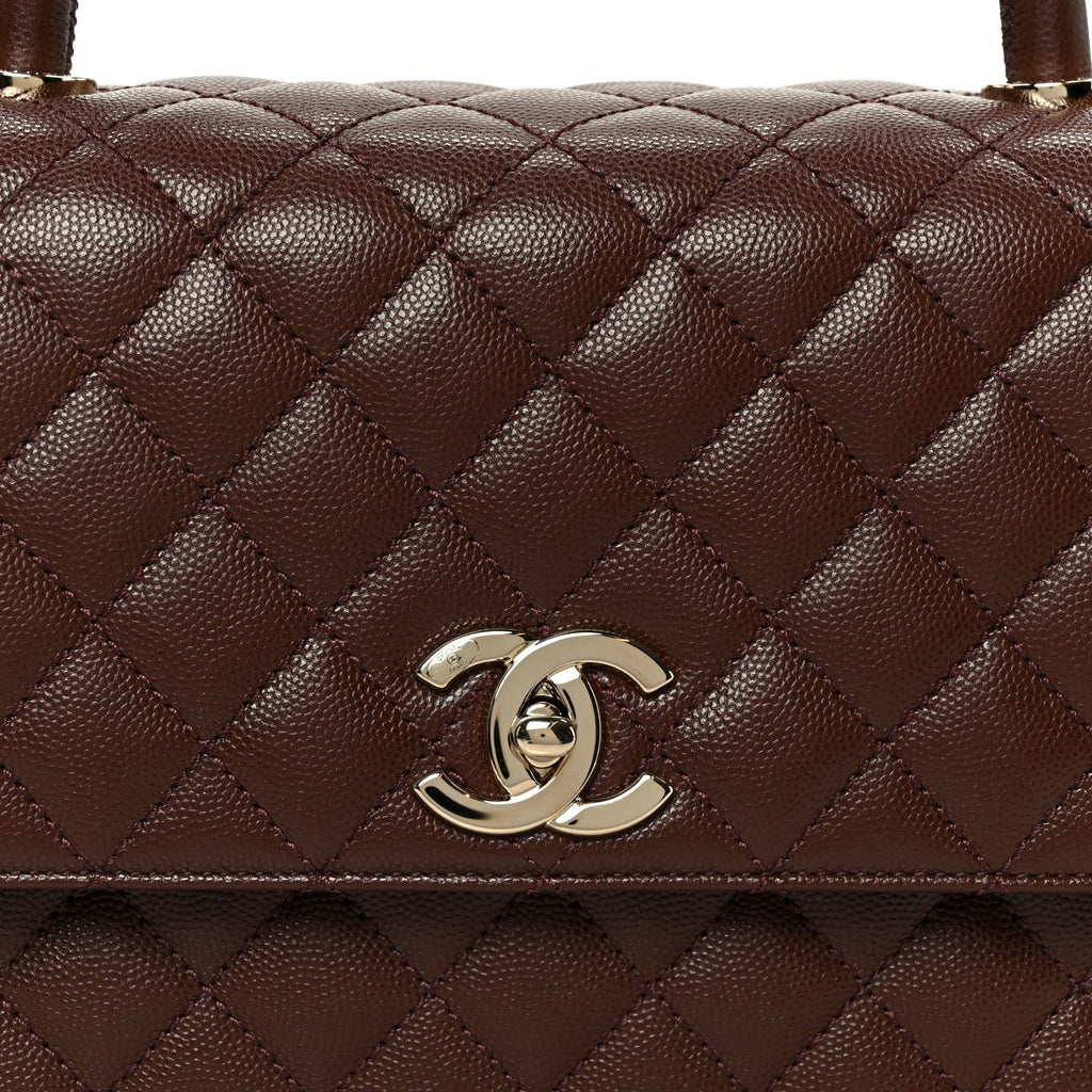 Caviar Quilted Small Coco Handle Flap Dark Brown