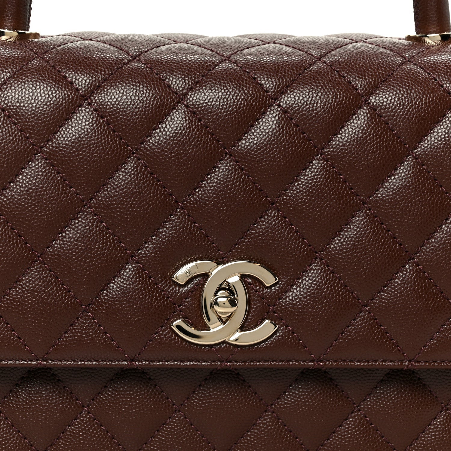 Caviar Quilted Small Coco Handle Flap Dark Brown