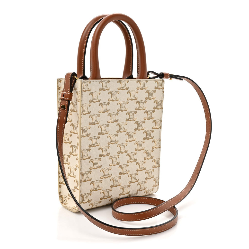 Triomphe Canvas Calfskin Mini Vertical Cabas White
