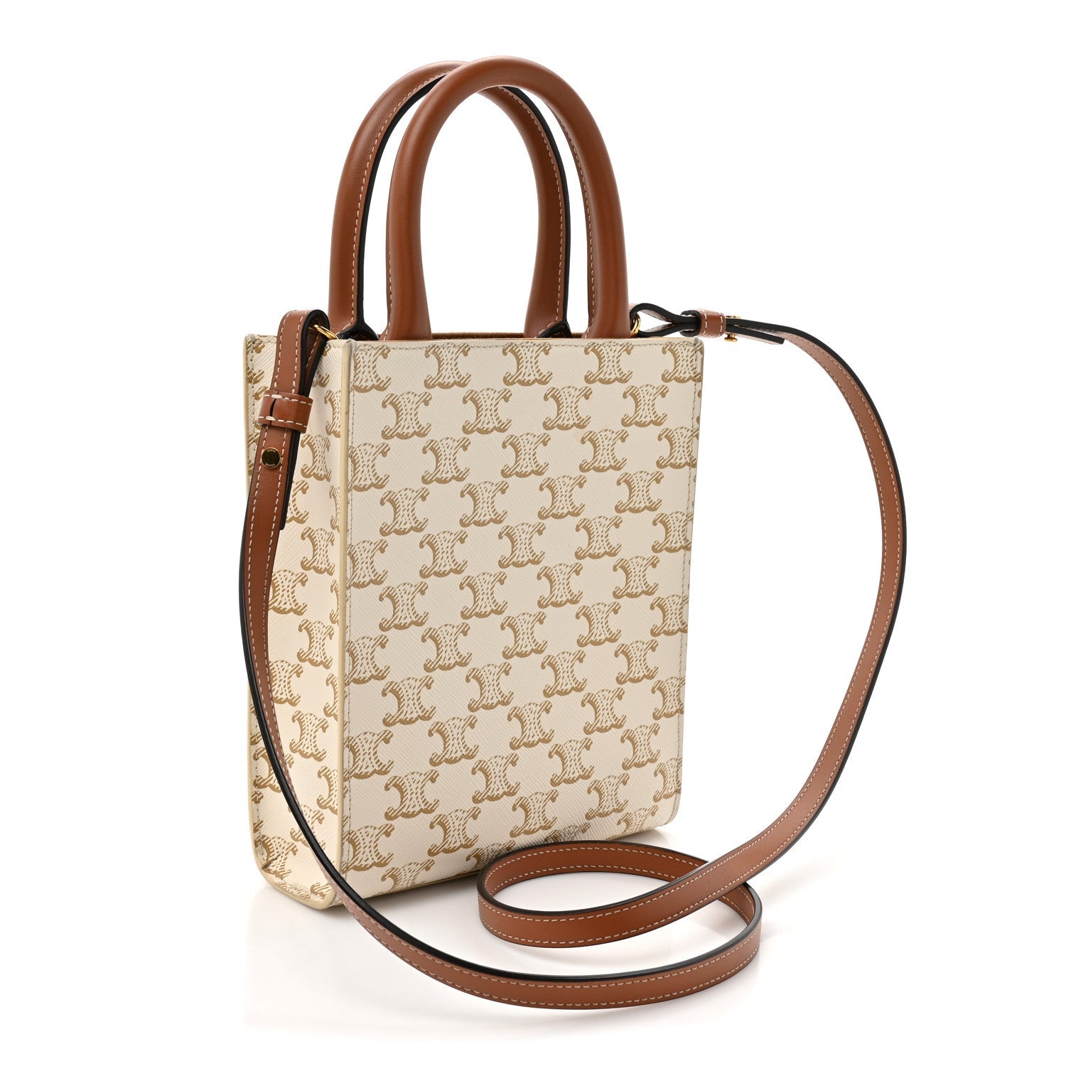 Triomphe Canvas Calfskin Mini Vertical Cabas White