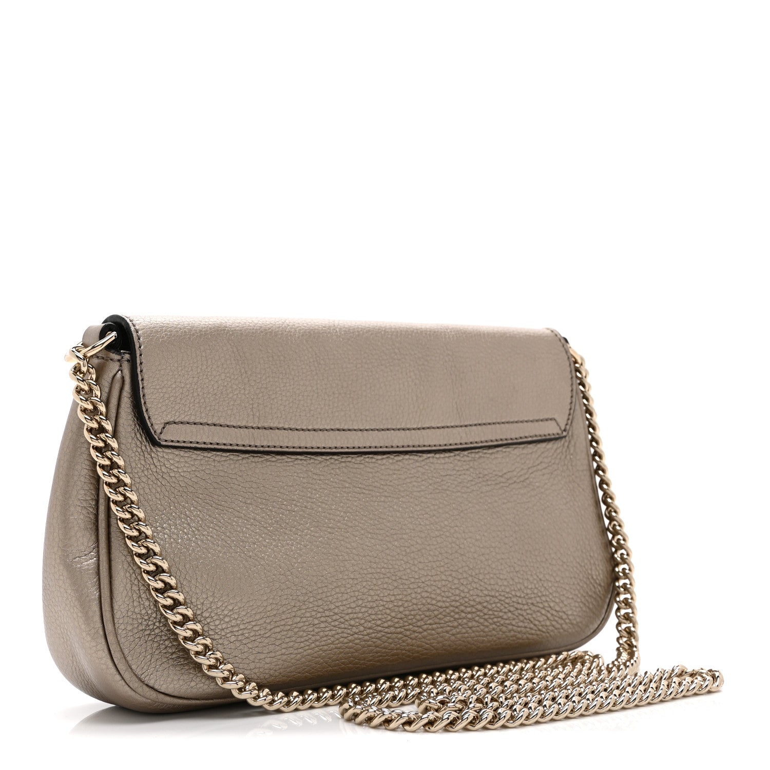 Metallic Pebbled Calfskin Medium Soho Flap Crossbody Golden Beige