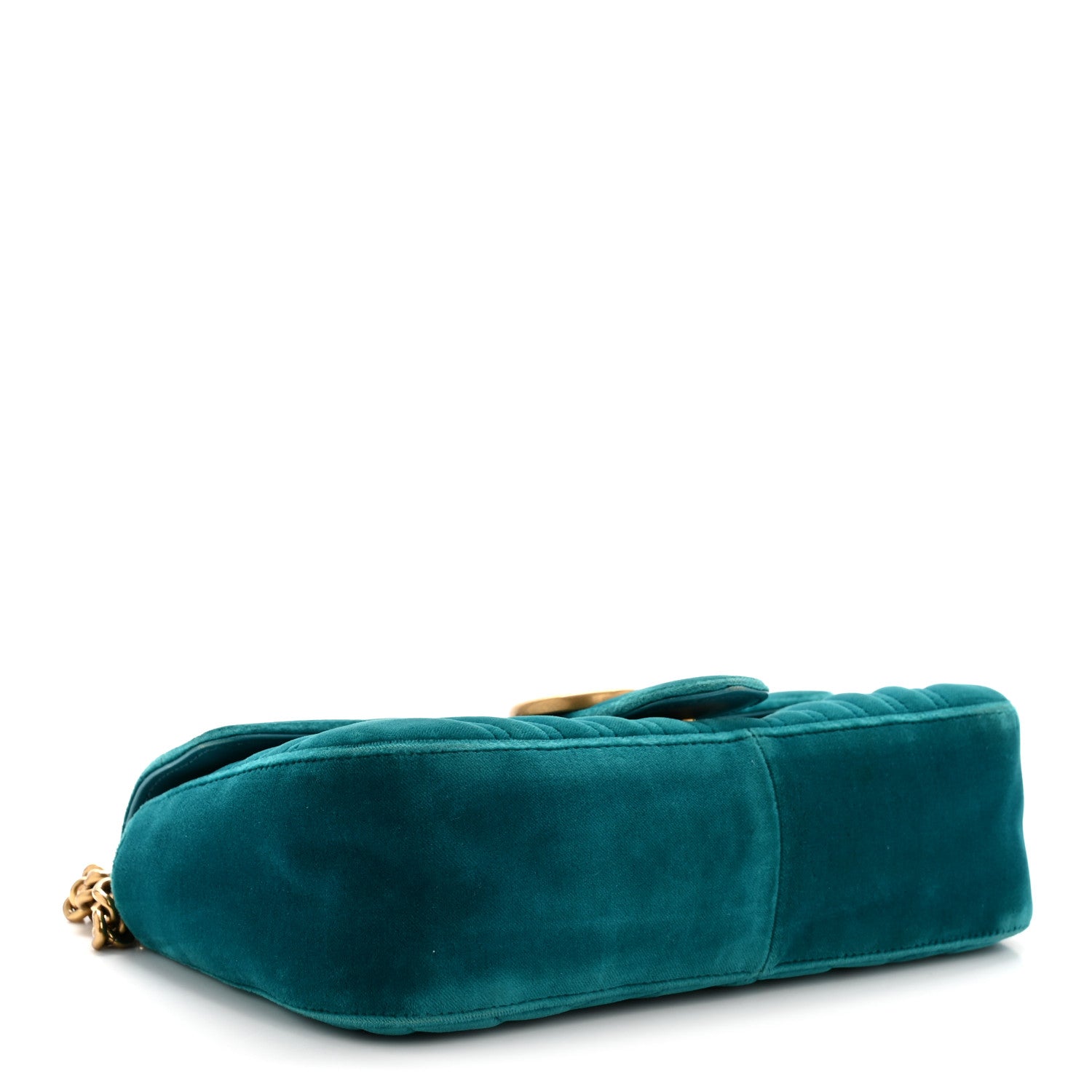 Velvet Matelasse Small GG Marmont Shoulder Bag Pavone Cyan