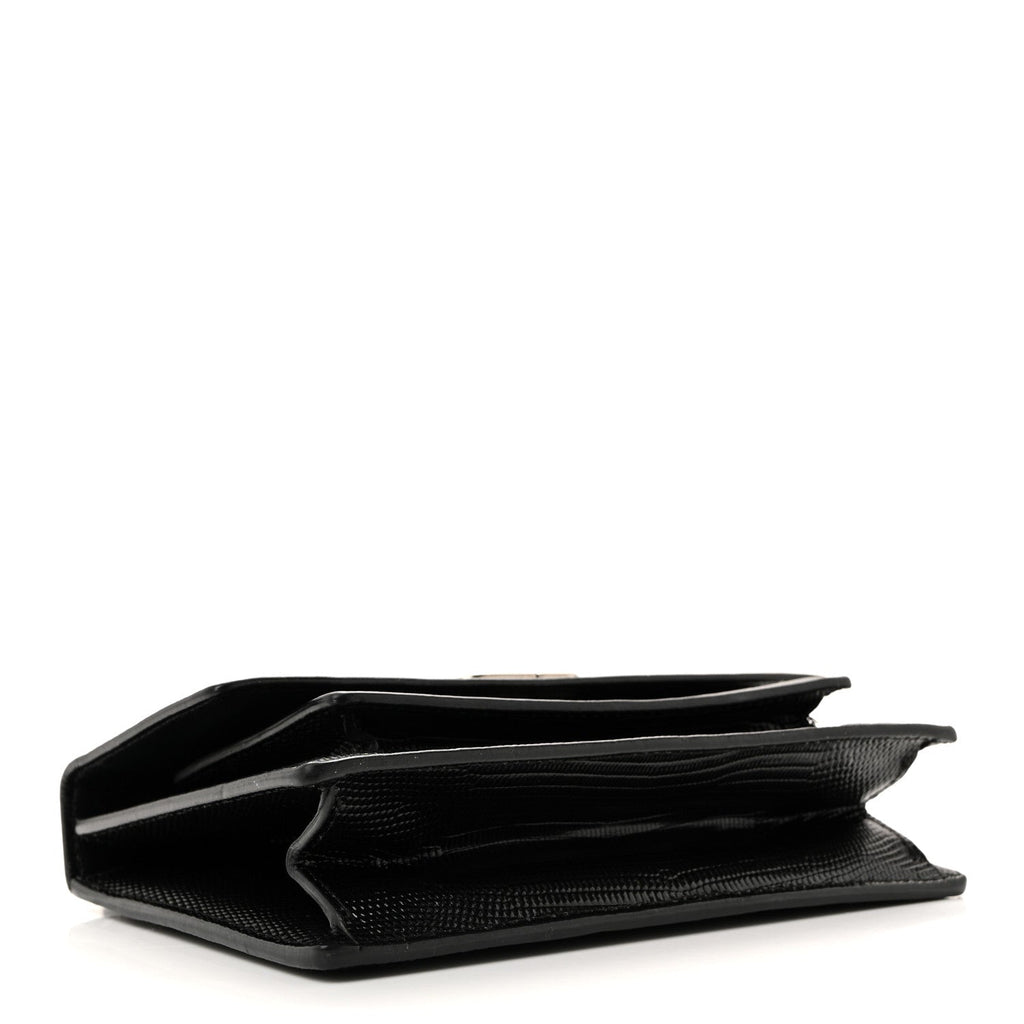 Patent Calfskin Lizard Embossed XS Sharp Top Handle Bag Black