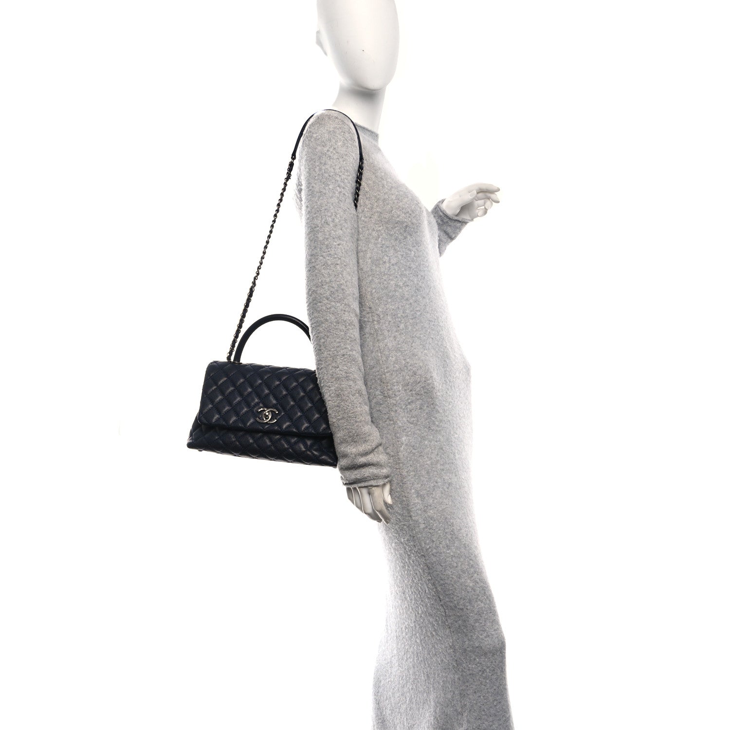 Caviar Quilted Small Coco Handle Flap Navy