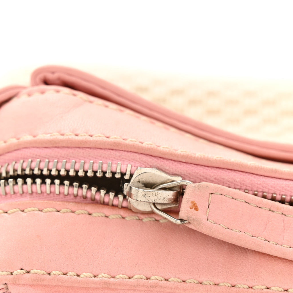 Canvas Woven Lambskin Lax Accordion Hobo Pink