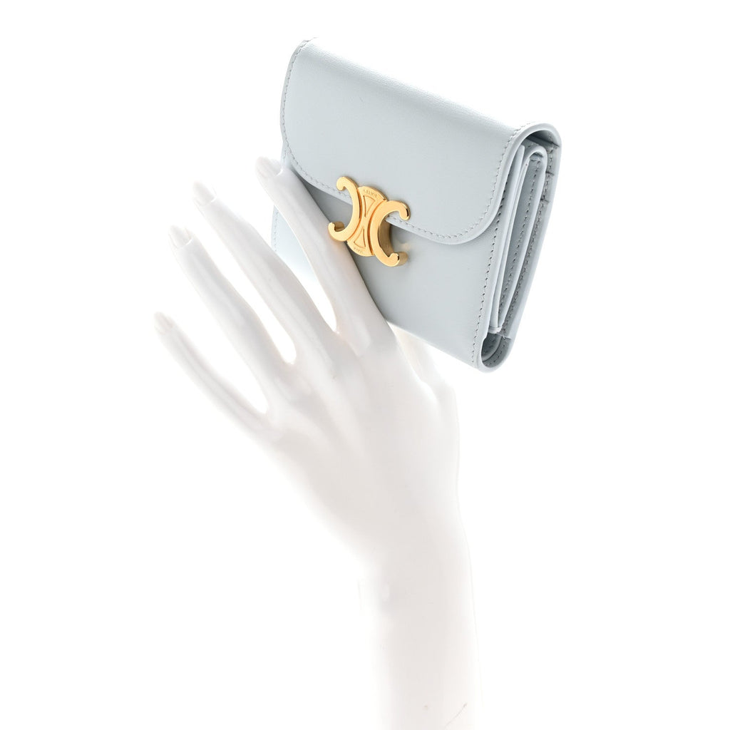 Shiny Calfskin Small Triomphe Wallet Soft Blue