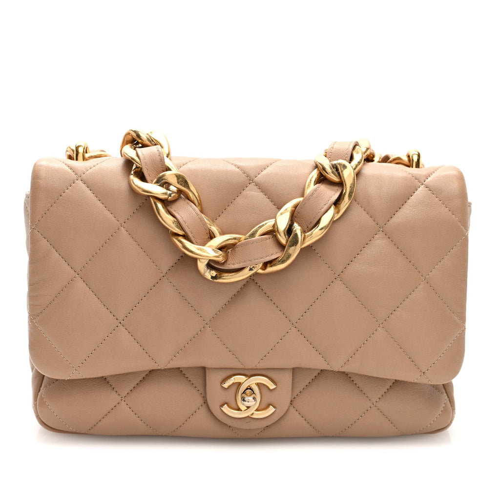 Lambskin Quilted Large CC Funky Town Flap Beige