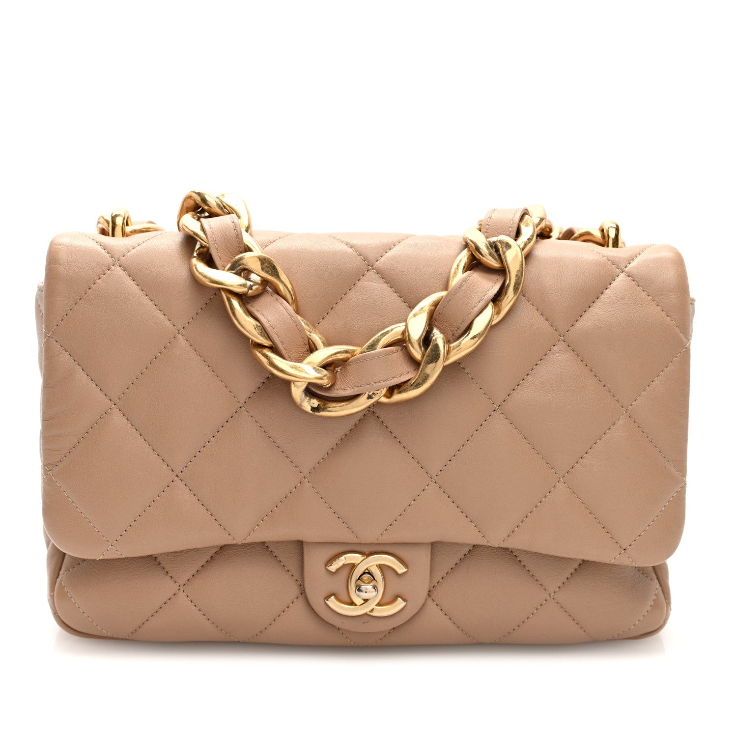 Lambskin Quilted Large CC Funky Town Flap Beige