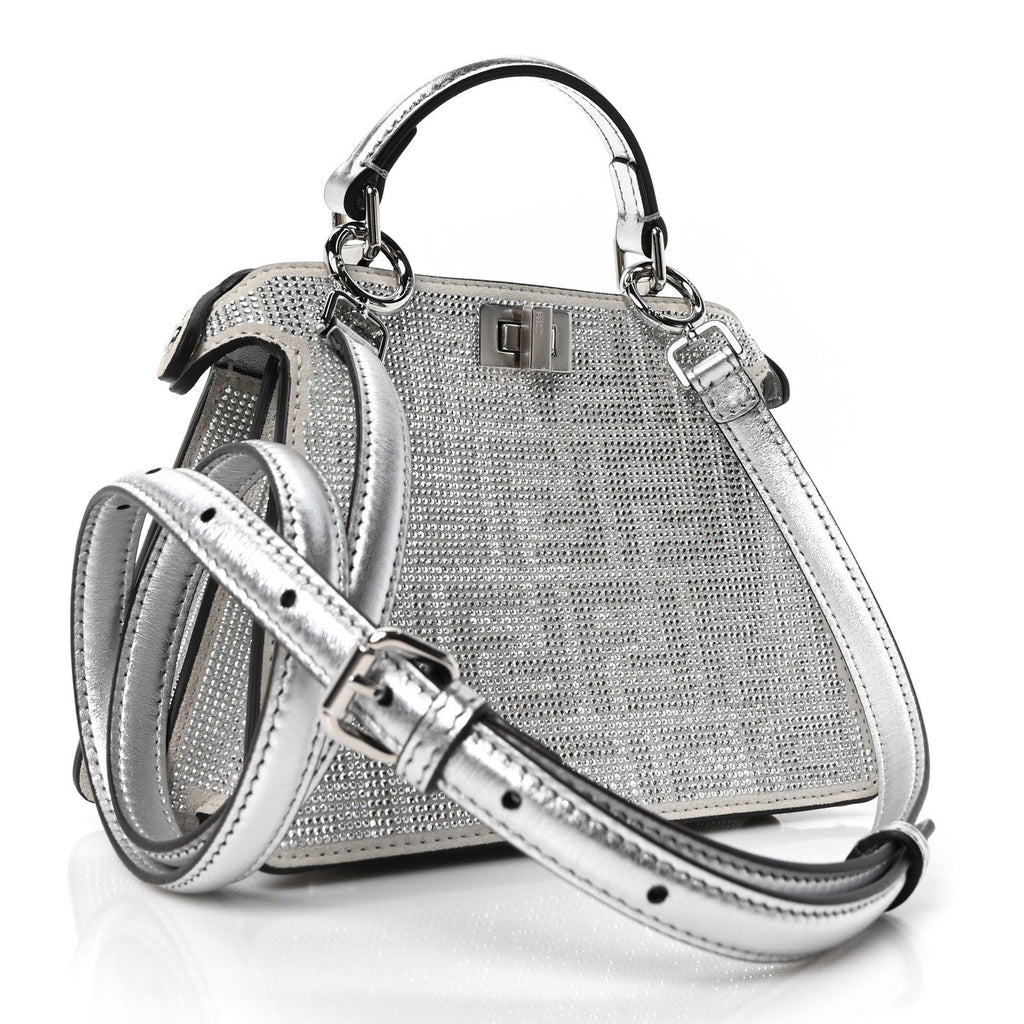 Crystal Vitello Laminato FF Petite Peekaboo I SEE U Satchel Crystal Argento