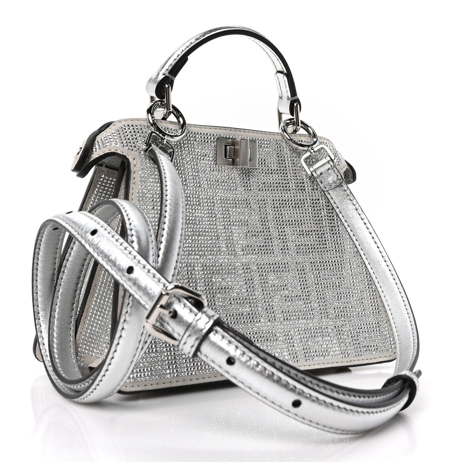 Crystal Vitello Laminato FF Petite Peekaboo I SEE U Satchel Crystal Argento