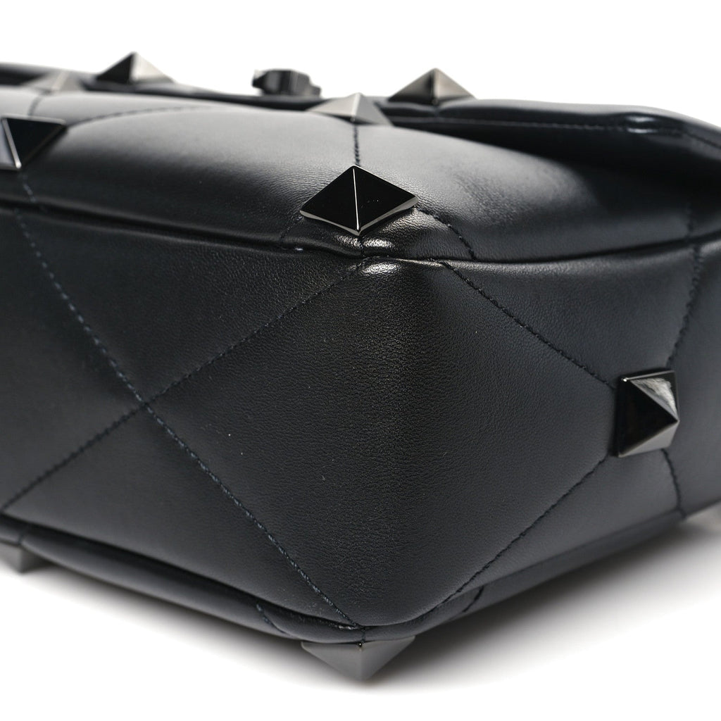 Nappa Monochrome Large Roman Stud Shoulder Bag Black