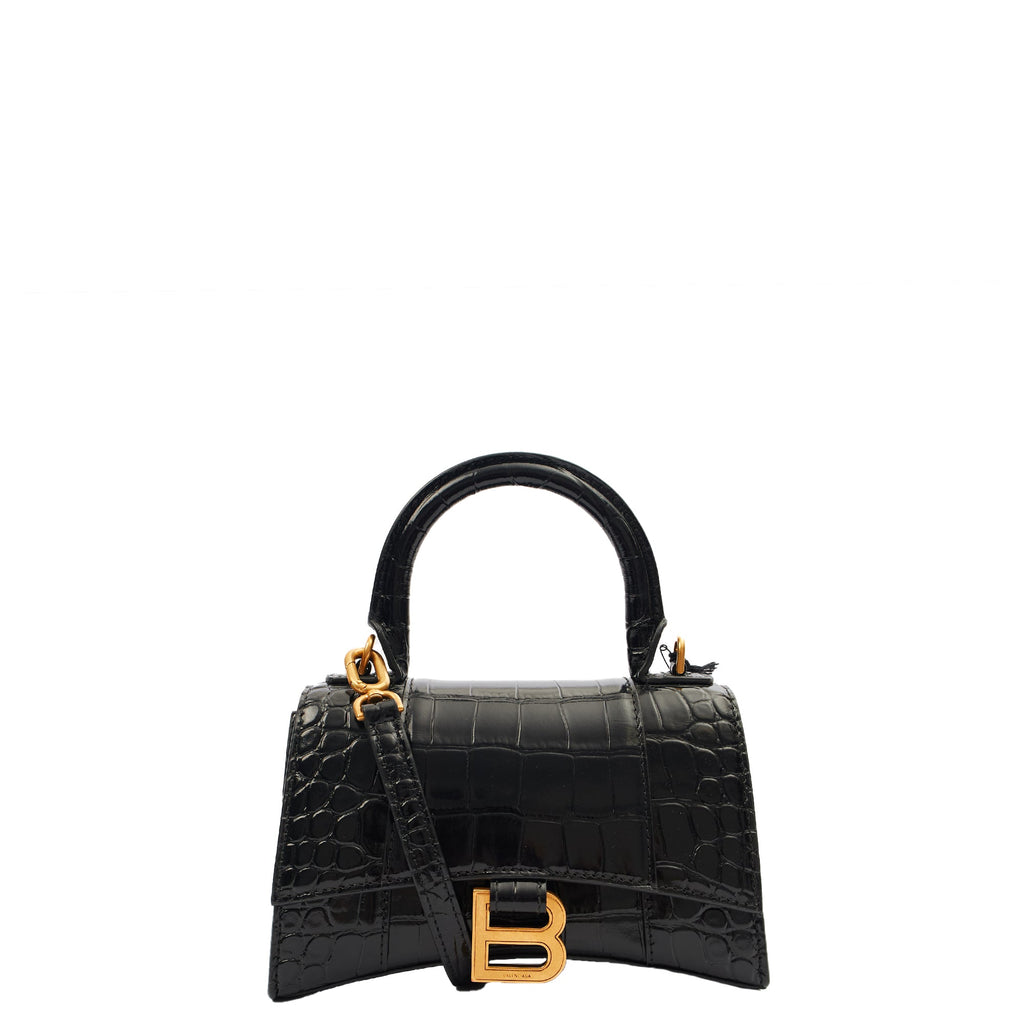 Balenciaga Mini Bag Hourglass XS in Black, Exotic Effect Leather