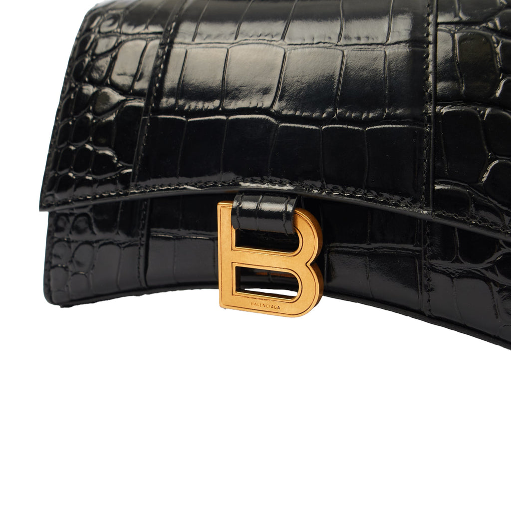 Balenciaga Mini Bag Hourglass XS in Black, Exotic Effect Leather