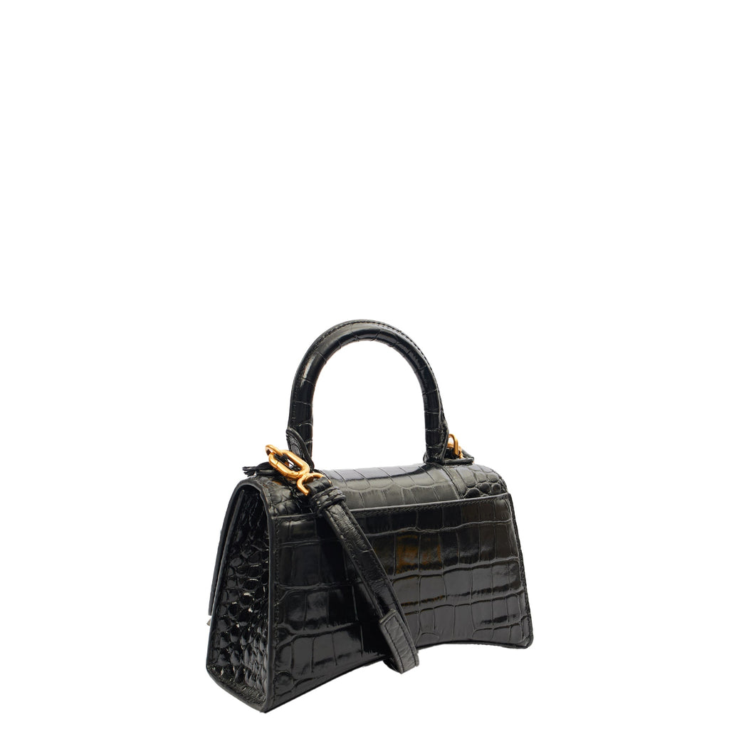 Balenciaga Mini Bag Hourglass XS in Black, Exotic Effect Leather