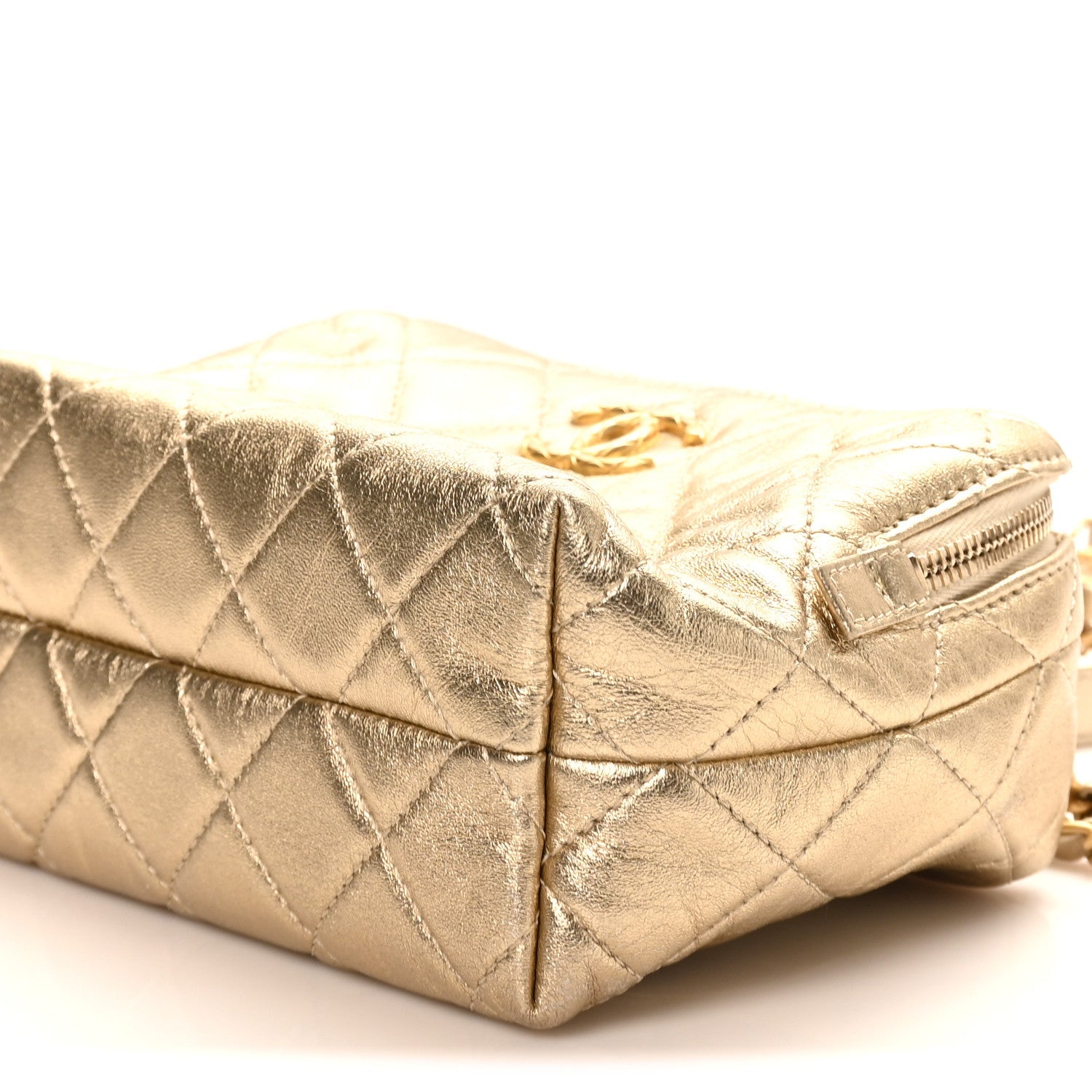 Metallic Lambskin Quilted Mini Bowling Bag Gold