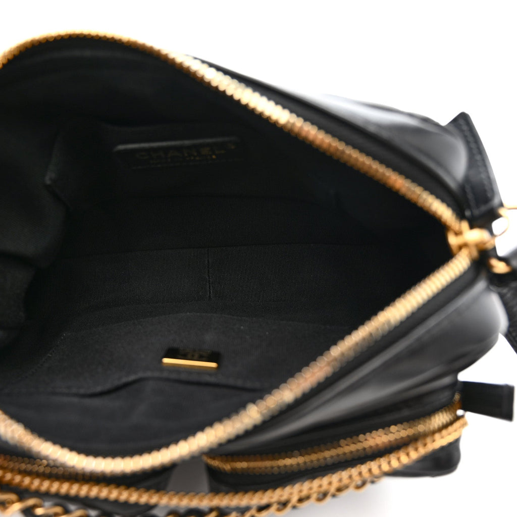 Calfskin Quilted Large Camera Case Black