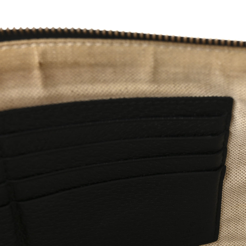 Dollar Calfskin Boar Effect Bee Star Zip Wristlet Pouch Black
