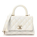 Iridescent Caviar Quilted Extra Mini Coco Handle Flap White