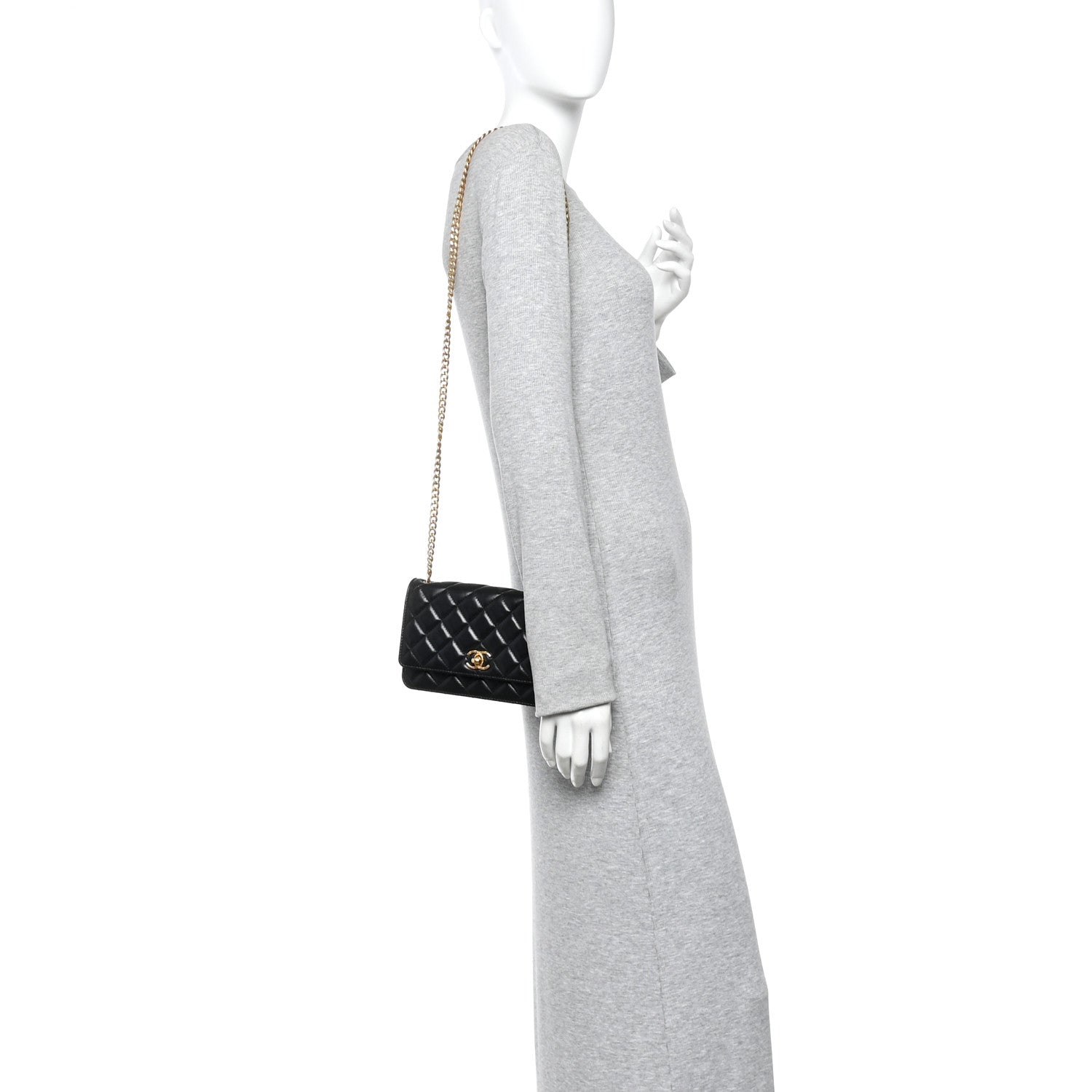 Lambskin Quilted Pillow Crush Wallet On Chain WOC Black