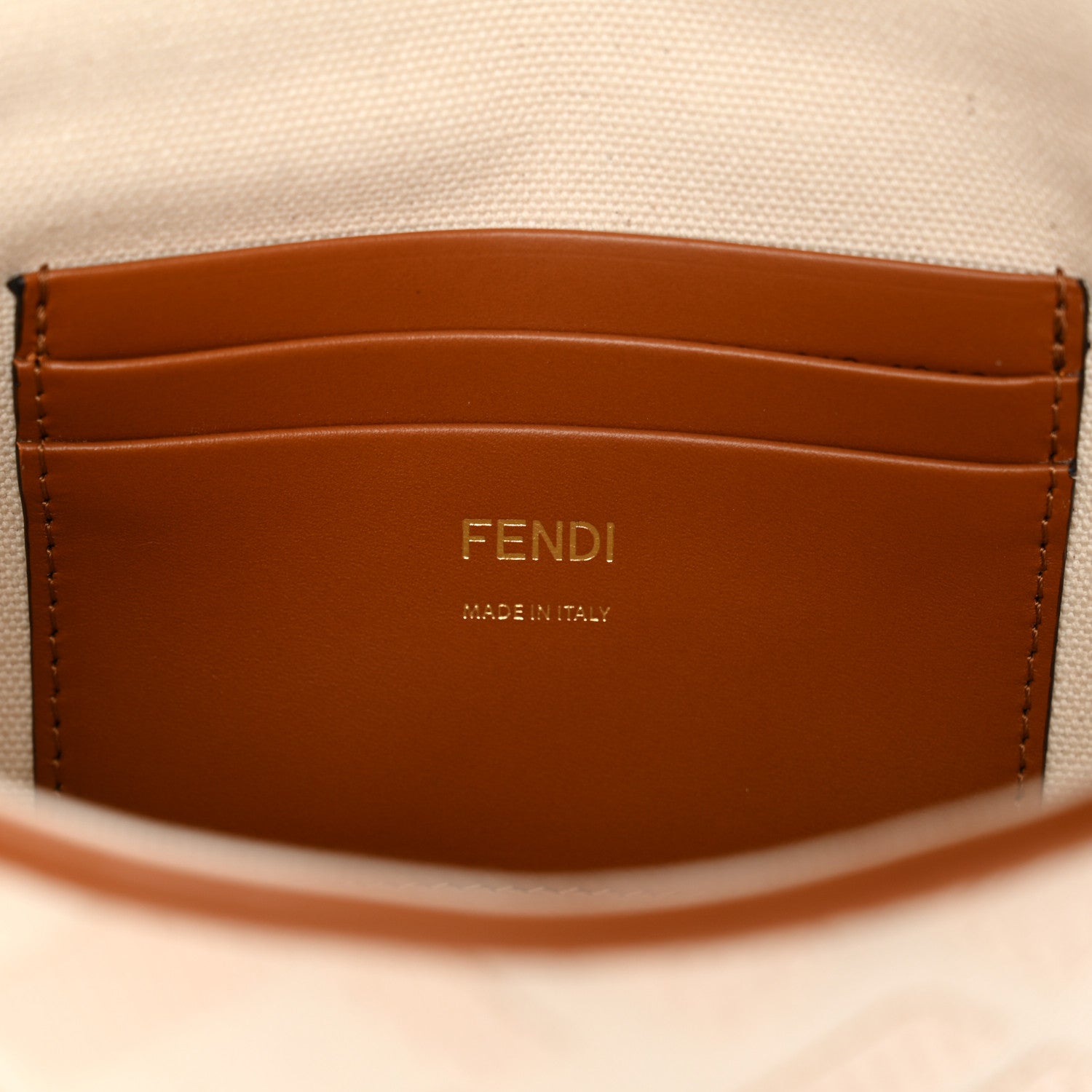 Canvas Vitello King Bi-Color Strap FF Embroidered Mini Baguette Grezzo Brandy Cuoio
