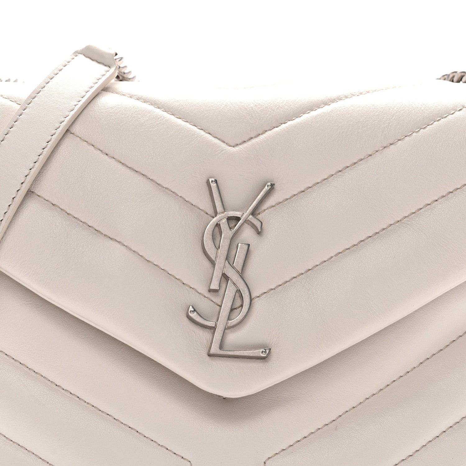 Calfskin Y Quilted Monogram Small Loulou Chain Satchel Ivory