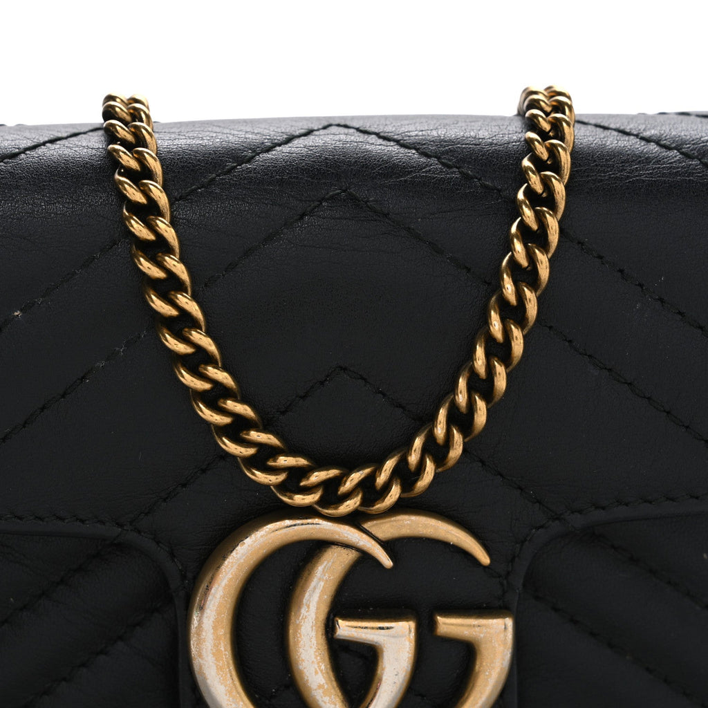 Calfskin Matelasse Super Mini GG Marmont Shoulder Bag Black