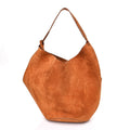 Suede Calfskin Medium Lotus Tote Caramel